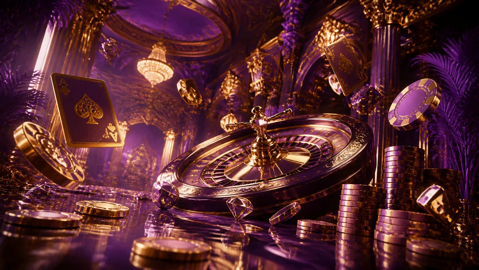Luxurious casino-themed hero banner for Lussurio, featuring glossy poker chips and elegant gold accents in a 3D isometric vie